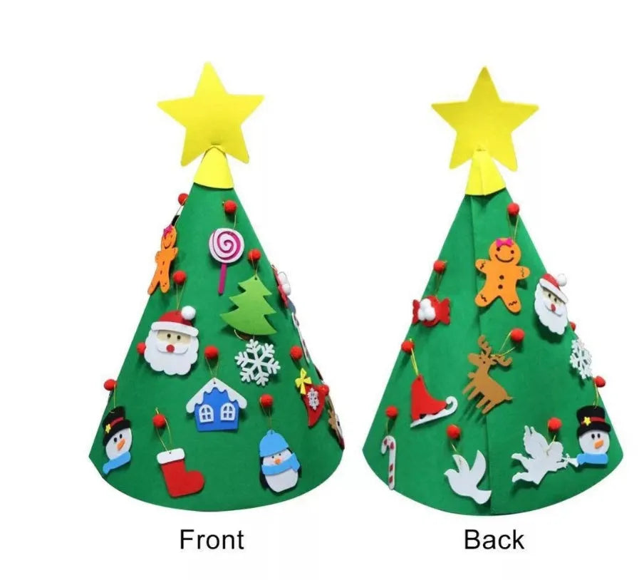 Felt Christmas tree three-dimensional craft set 50x60cm with felt ball ornaments on a white background