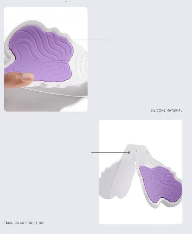 Pink ABS silicone pelvic floor hip trainer 27cm on white background with exercise pose diagram