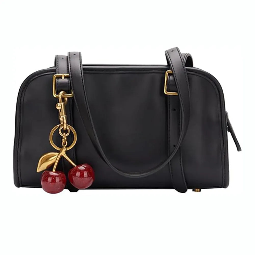 Red zinc alloy keychain with three-dimensional cherry pendant design for car keys and handbags