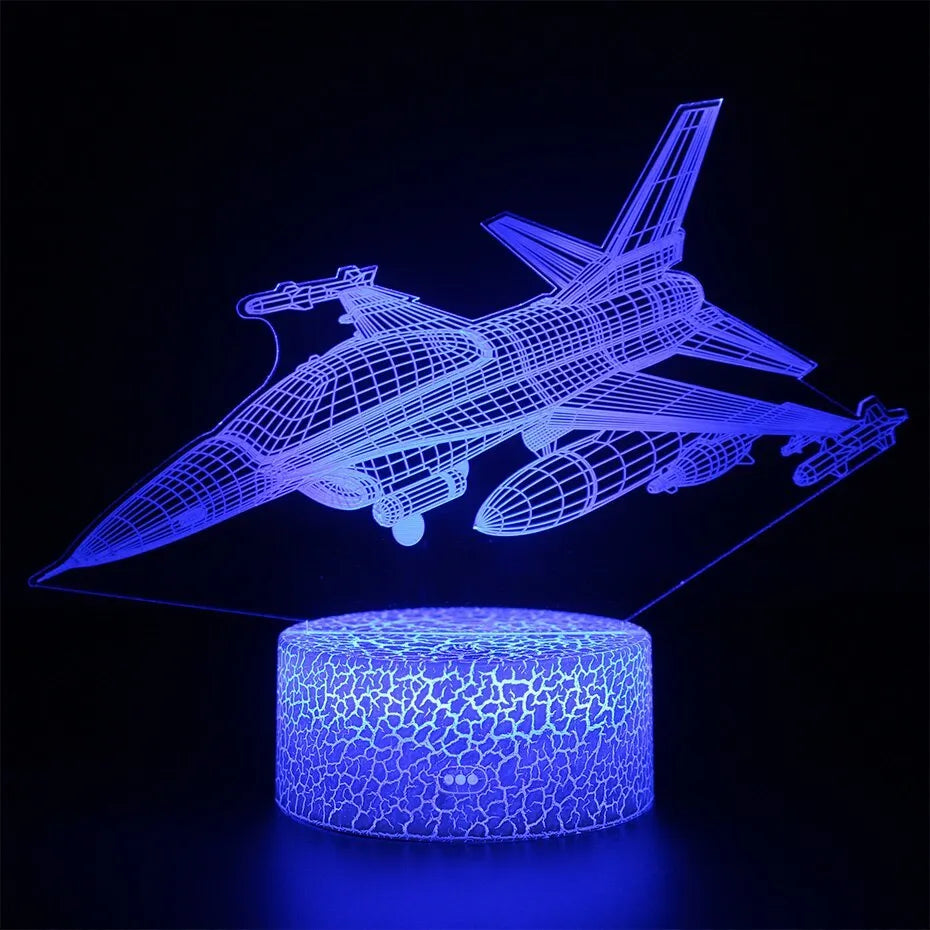 Cartoon airplane-shaped night light with acrylic shade and touch switch.
