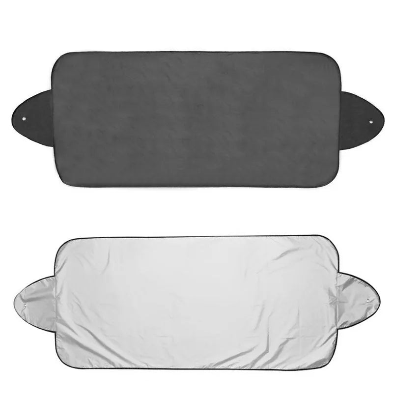 Car windscreen cover aluminium film 206 x 70cm silver and black reversible with suction cups