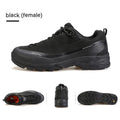 Men's low-top mountain climbing shoes in black with leather mesh upper and non-slip rubber outsole