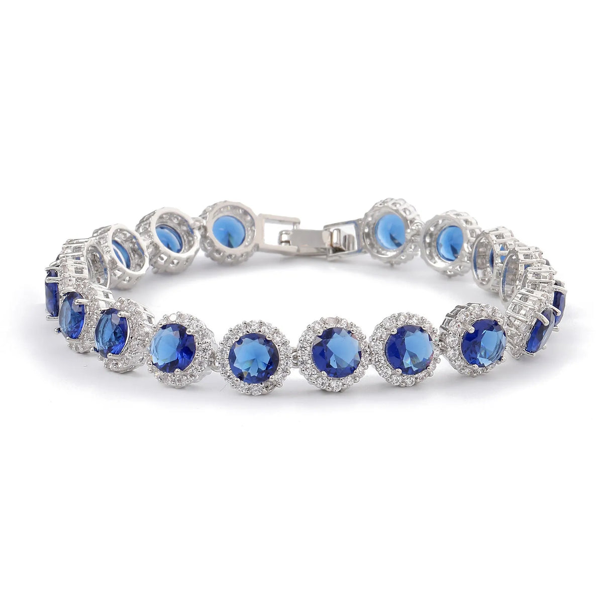 Gold-plated women's bracelet with inlaid zircon stones in a hollow round geometric shape