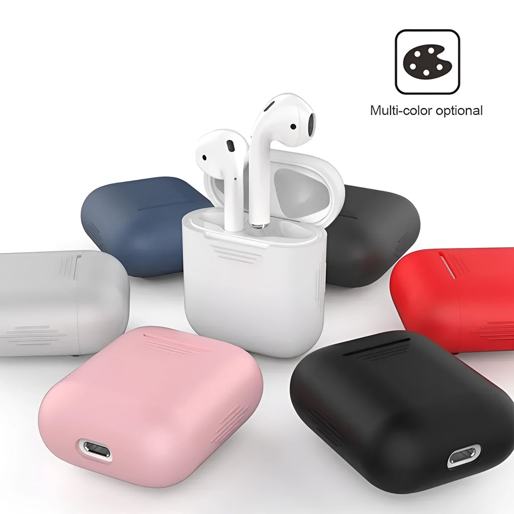 Silicone protective case for Apple AirPods with shockproof earmuffs and anti-lost rope attachment