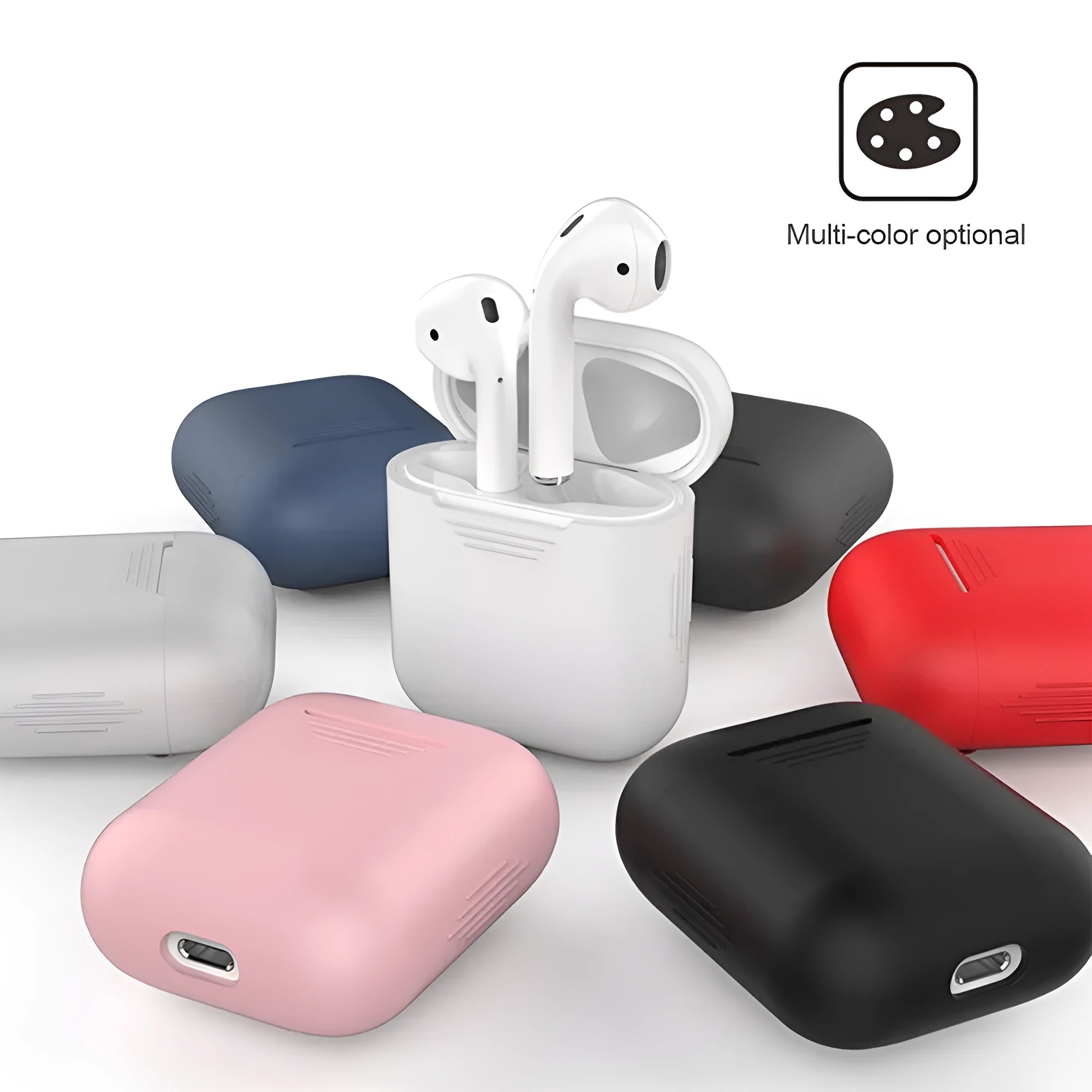 Silicone protective case for Apple AirPods with shockproof earmuffs and anti-lost rope attachment