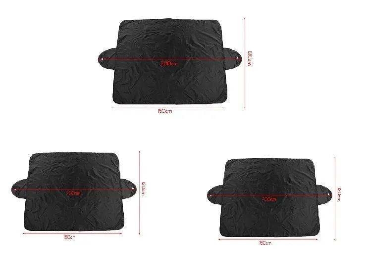 Car windscreen cover aluminium film 206 x 70cm silver and black reversible with suction cups