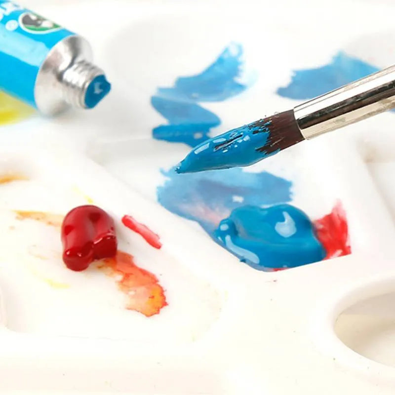 Boxed gouache paint sets showing tubes in 12, 18, and 24 colour options with 5ml and 12ml sizes.