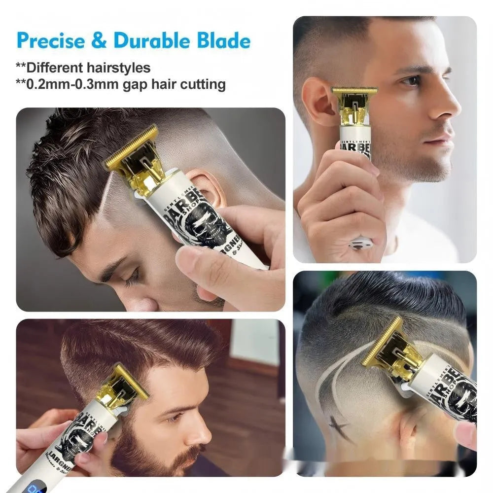 Rechargeable hair clipper with stainless steel cutter heads and 4-in-1 trimmer attachments