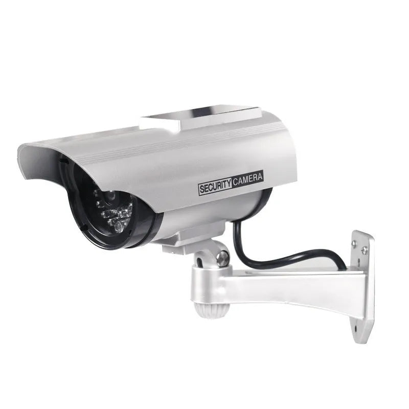 Solar Powered Fake Camera Dummy Security Camera Outdoor Simulated CCTV Monitor Black Silver Weatherproof Deterrent for Shops Supermarkets Hotels Parking Lots Libraries Offices Warehouses Parks Residential Areas
