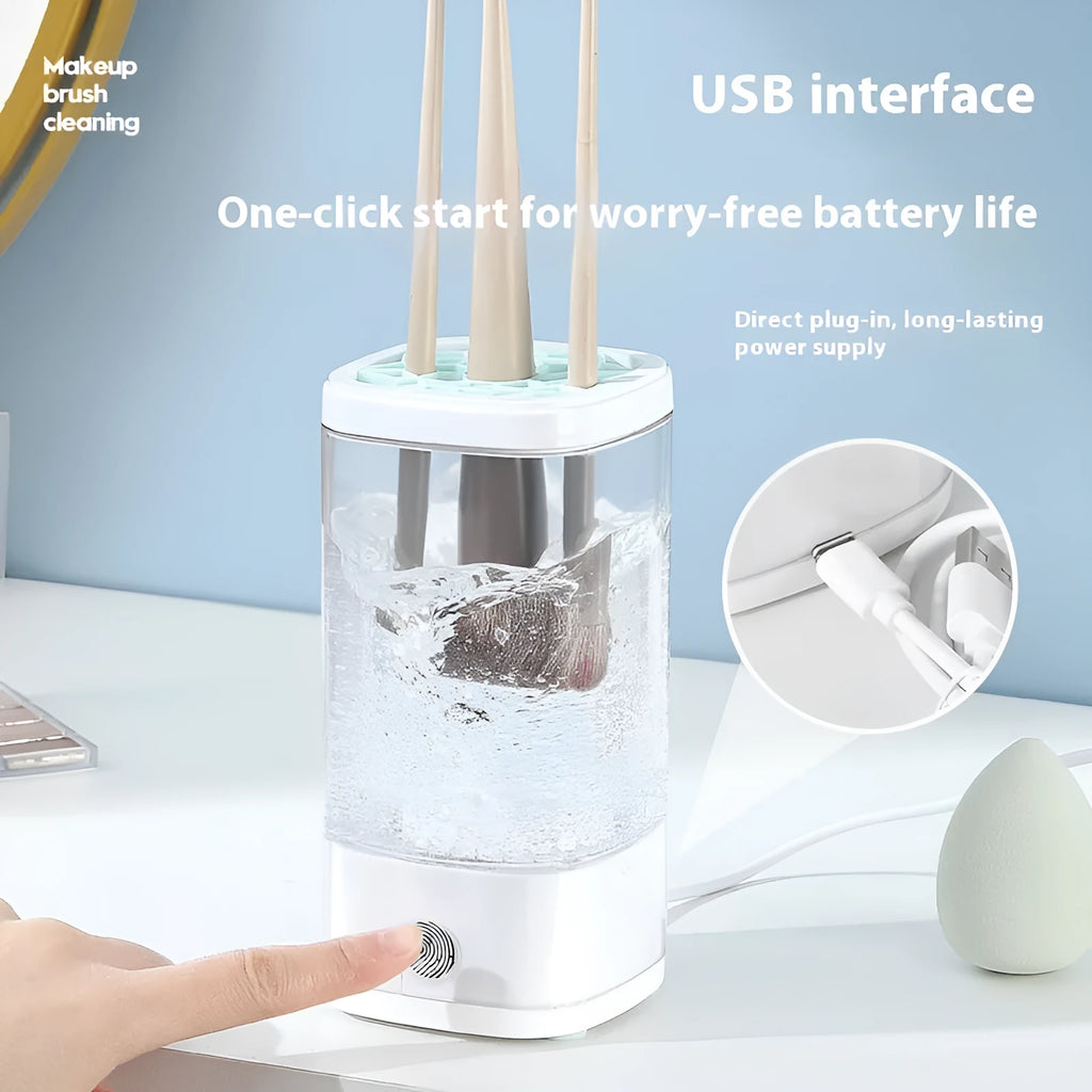 Automatic makeup brush cleaning machine storage box, 7.6x7.6x16cm, USB cup brush, elegant gray, 3.7V 8000rpm