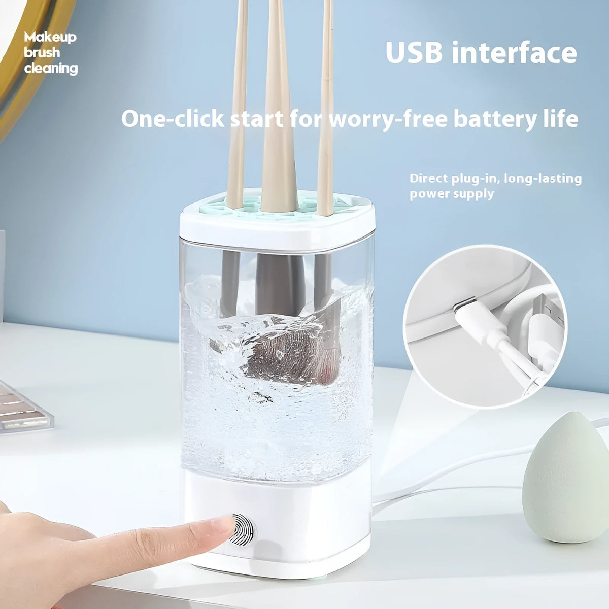 Automatic makeup brush cleaning machine storage box, 7.6x7.6x16cm, USB cup brush, elegant gray, 3.7V 8000rpm