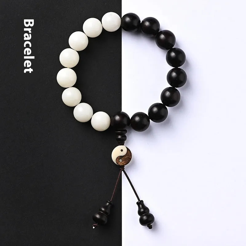Retro style Bodhi seed bracelet with 11mm eight-diagram shaped blackwood beads