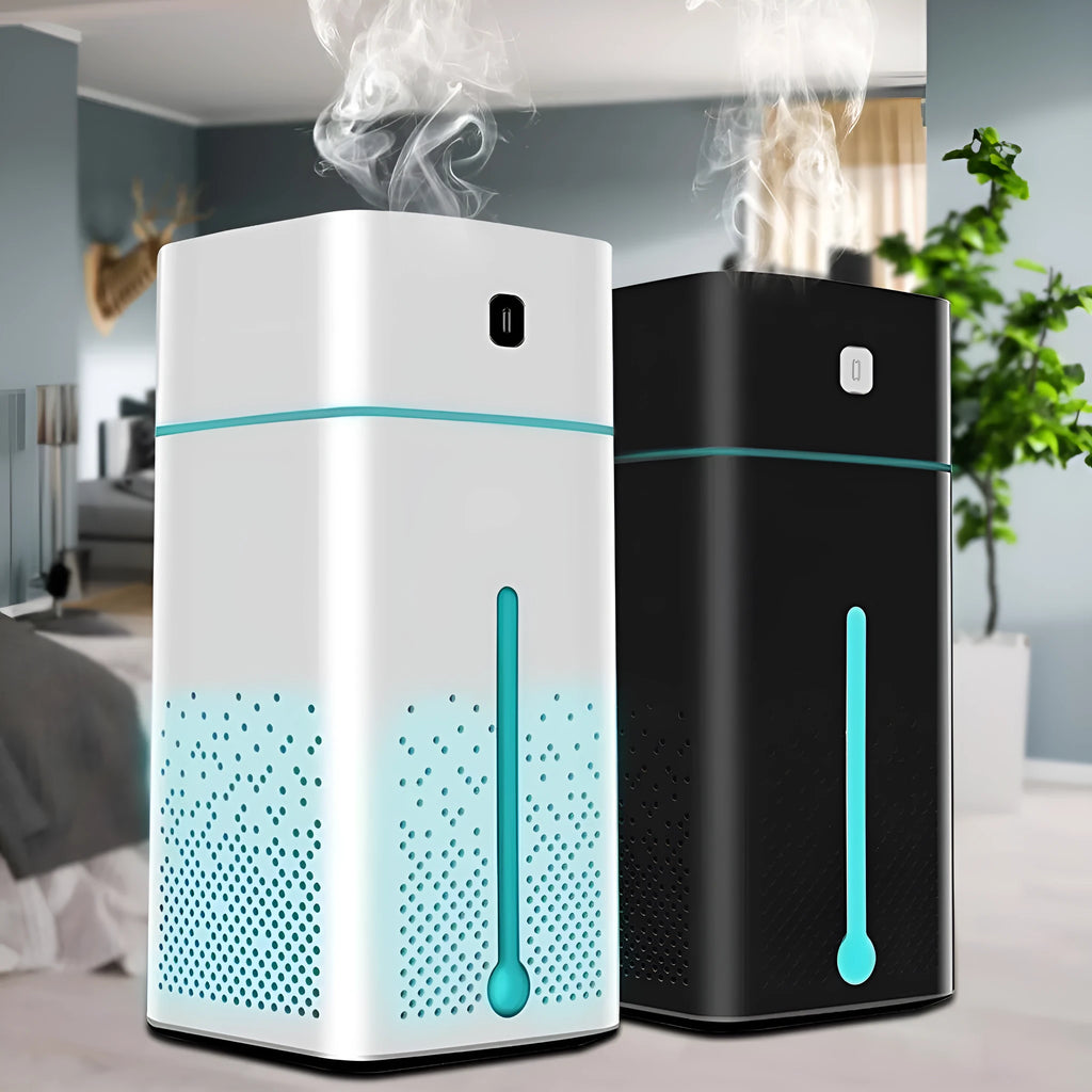 Black and white desktop humidifier with 1000ml capacity and USB interface for home office use