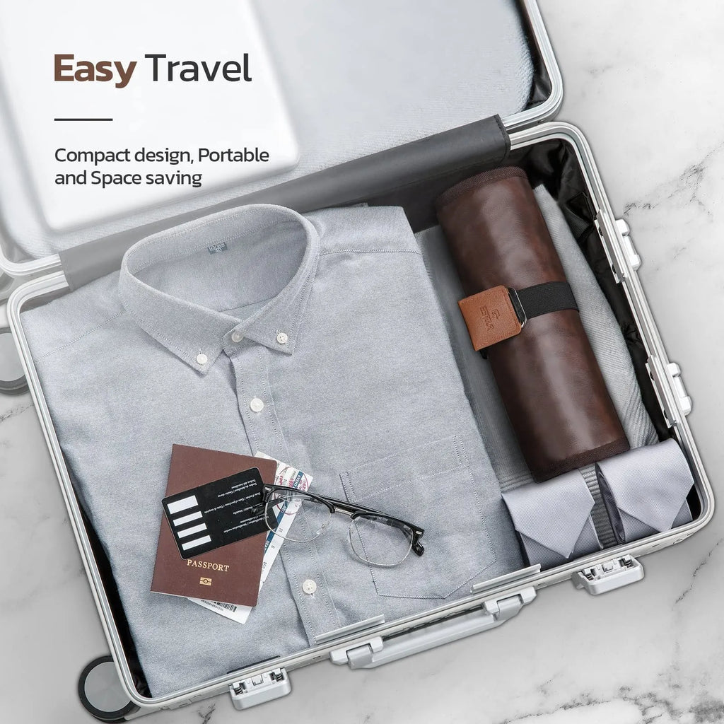 Men's portable PU wash bag travel buggy bag in black or light brown with simple modern style