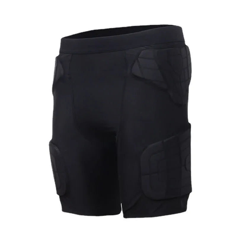 Black anti-collision sports pants for basketball and rugby, adult sizes M to 2XL, polyester spandex blend, waist protection.
