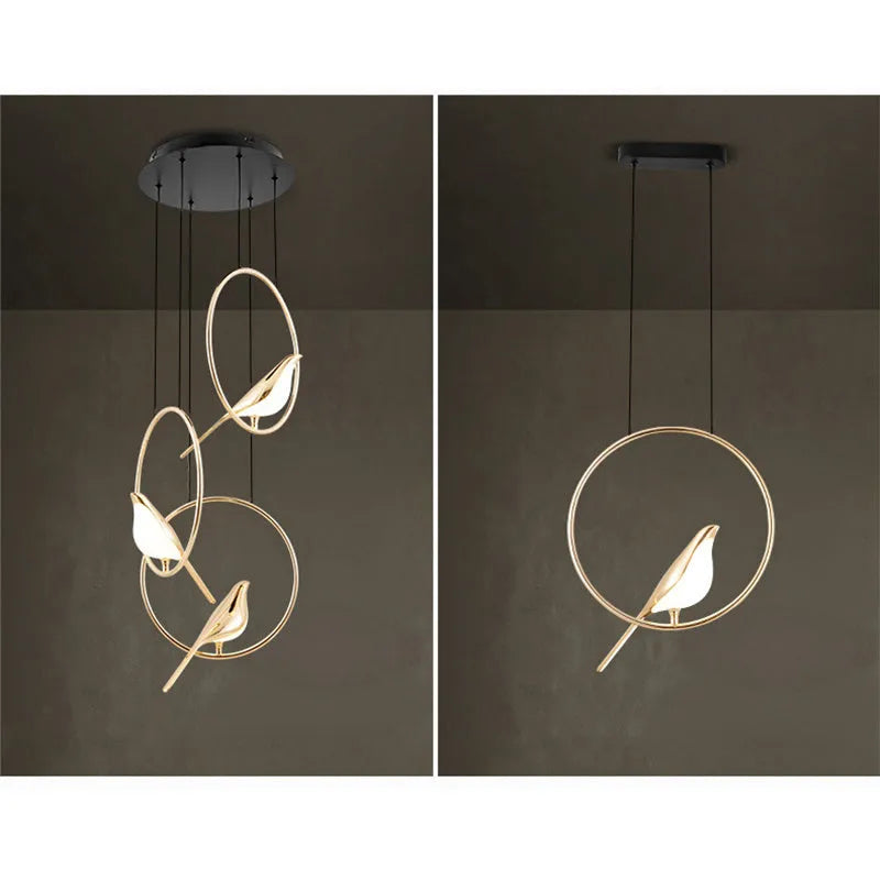 Modern minimalist magpie bird chandelier with zinc alloy framework and acrylic elements, 150cm height ceiling light
