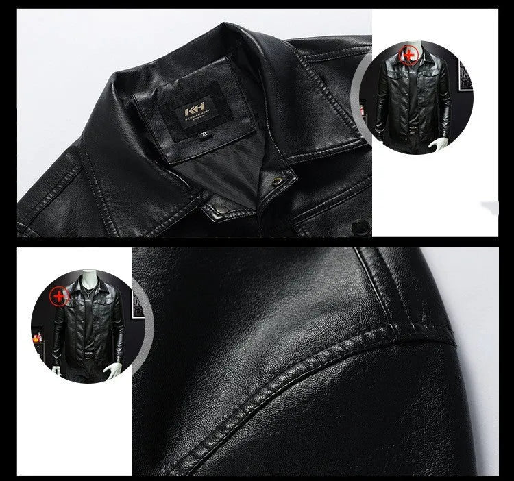 Men's spring autumn polyester workwear leather jacket black front view