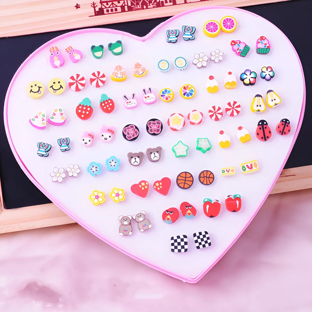 Children's earring set for little girls in Japanese and Korean style with soft pottery and Colour24 options.