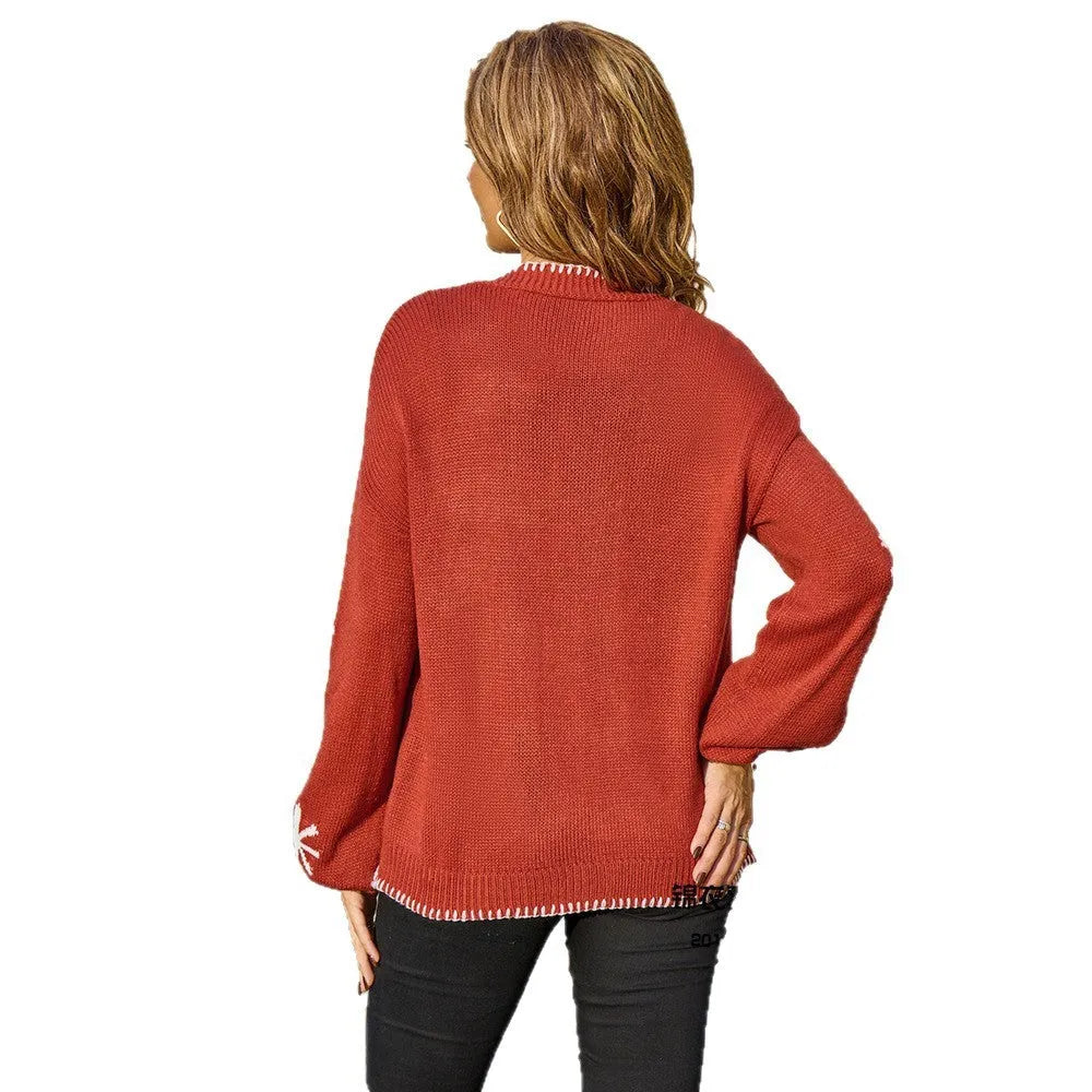 Plus size jacquard flower off-neck knitted cardigan coat in beige or orange, loose thin acrylic, sizes S to XL