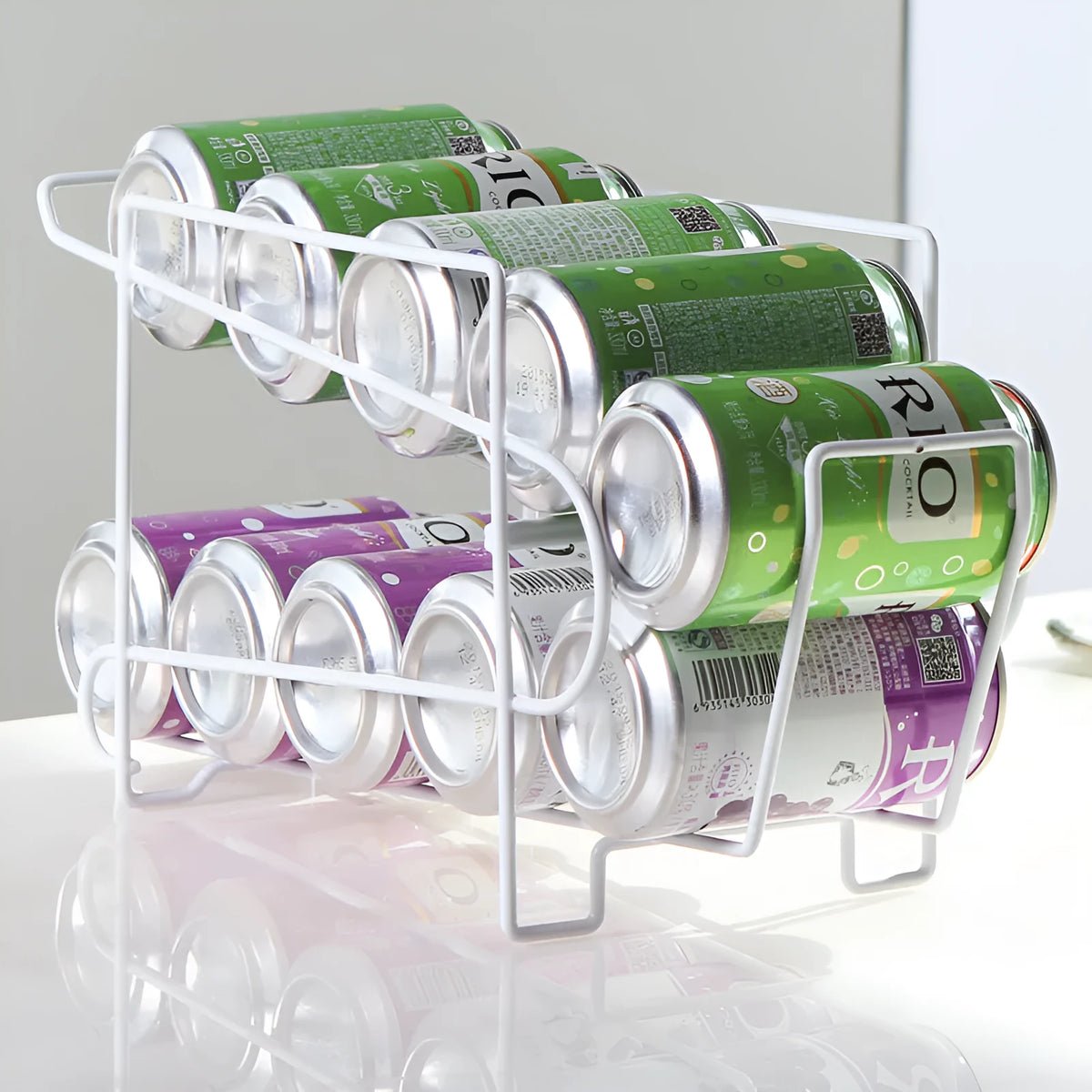 Double-layer iron kitchen storage rack with cans, 28x18x14cm in picture colour