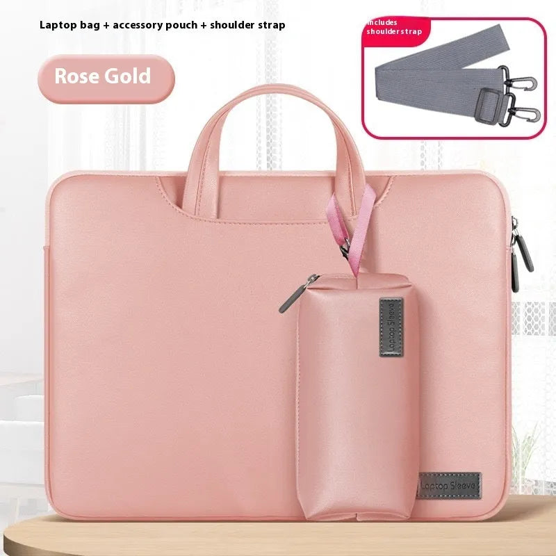 PU leather laptop sleeve bag, 370x280x30mm, with power pack, in black, brown, dark gray or pink