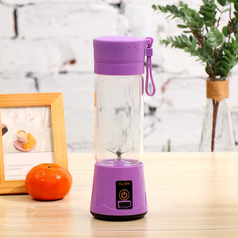 Portable mini electric juicer 380ml with 304 stainless steel blades in blue, green, pink, or purple