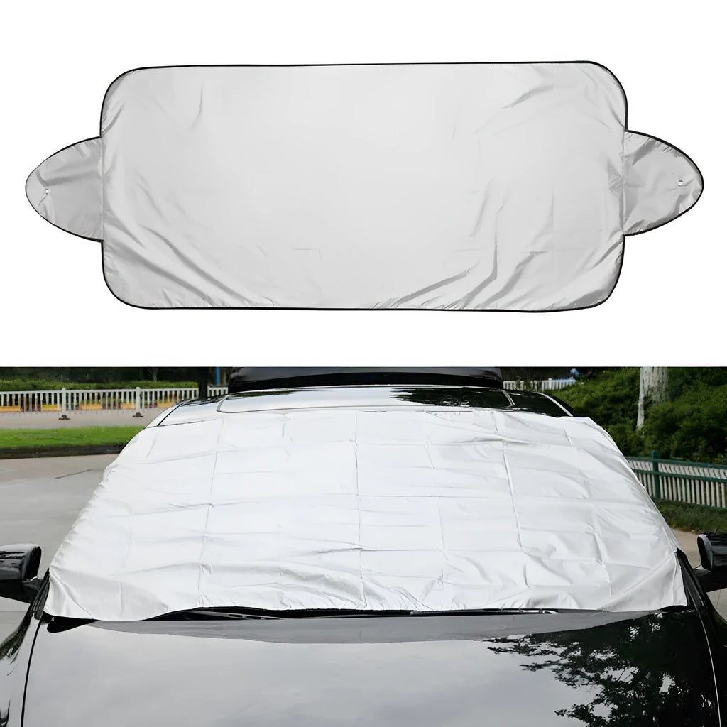 Car windscreen cover aluminium film 206 x 70cm silver and black reversible with suction cups