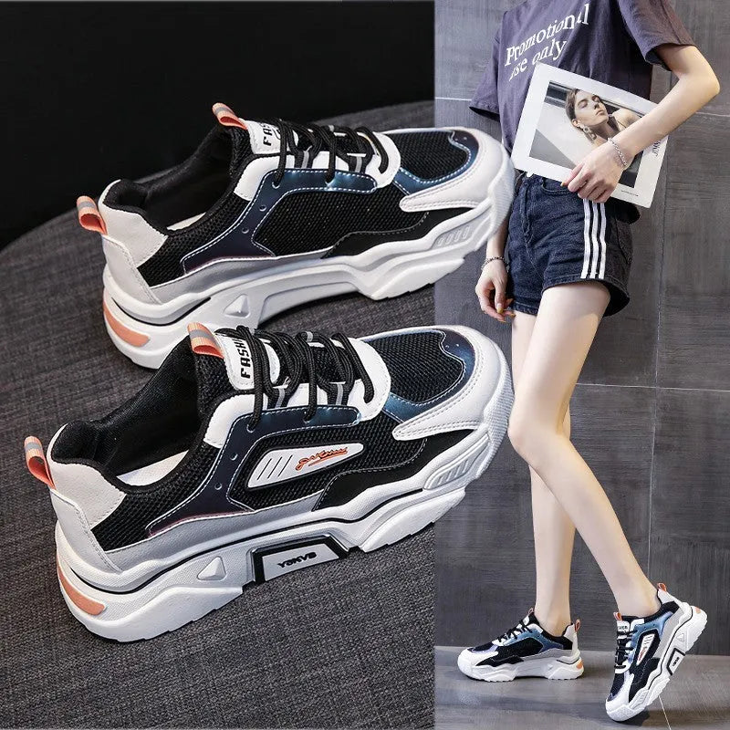 Mesh surface running sports shoes with trifle bottom, colour matching, in green or orange