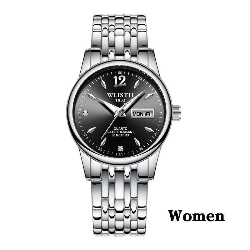 WLISTH women dress watch rose gold stainless steel with calendar and luminous display on wrist