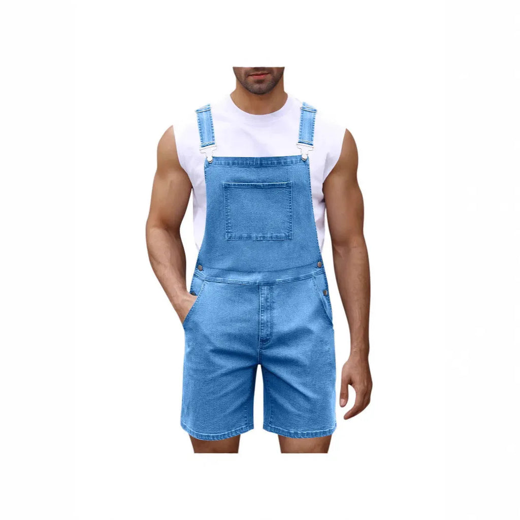 Men's straight-leg denim shorts with zip fly, cotton fabric, available in seven colours and sizes S to XXXL.