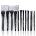 ZOREYA15 black synthetic hair makeup brush set laid out on a flat surface