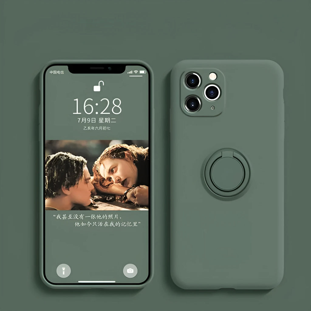 Liquid silicone phone case with ring bracket for Apple iPhone 12 in assorted colours