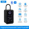 Smart key box with fingerprint scanner and card slot for secure key storage, model K3BF