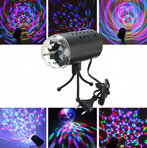 3W full color LED voice controlled rotary RGB stage light with black plastic shell