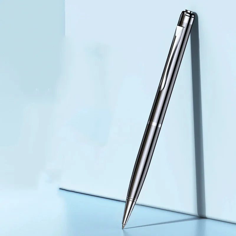 Black pen shaped audio recorder with zinc alloy construction and discreet design