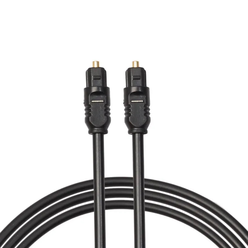 Black Toslink fibre optic audio cable with square 4mm connectors, 2 metres long