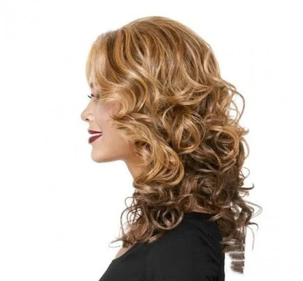 Brown medium long curly hair hood 55cm with rose intranet on display