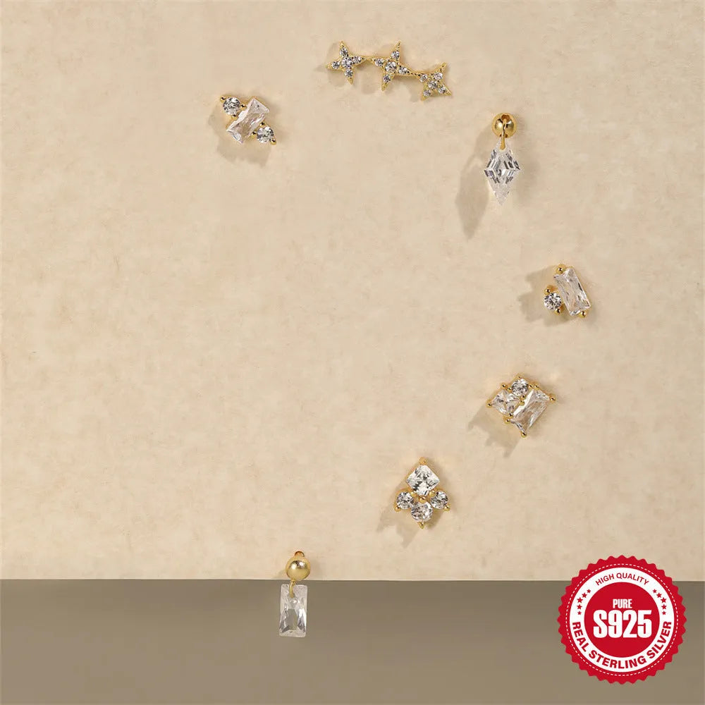 S925 sterling silver red earrings with square gravel floral design and golden colour options