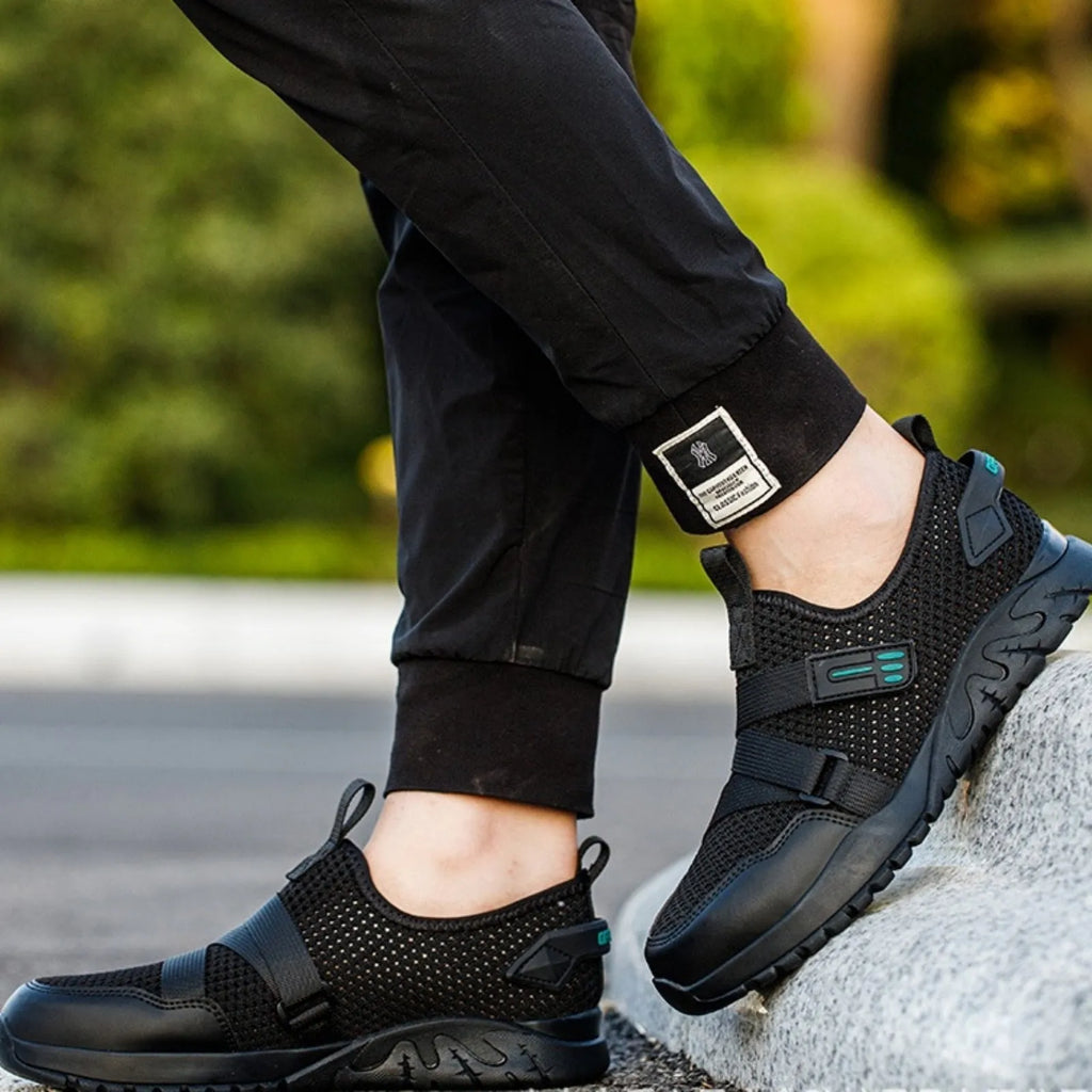 Anti-smash anti-puncture work insulation safety shoes with flying woven upper and rubber sole