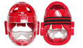 Karate training helmet for boxing head protection in blue colour with adjustable chin strap
