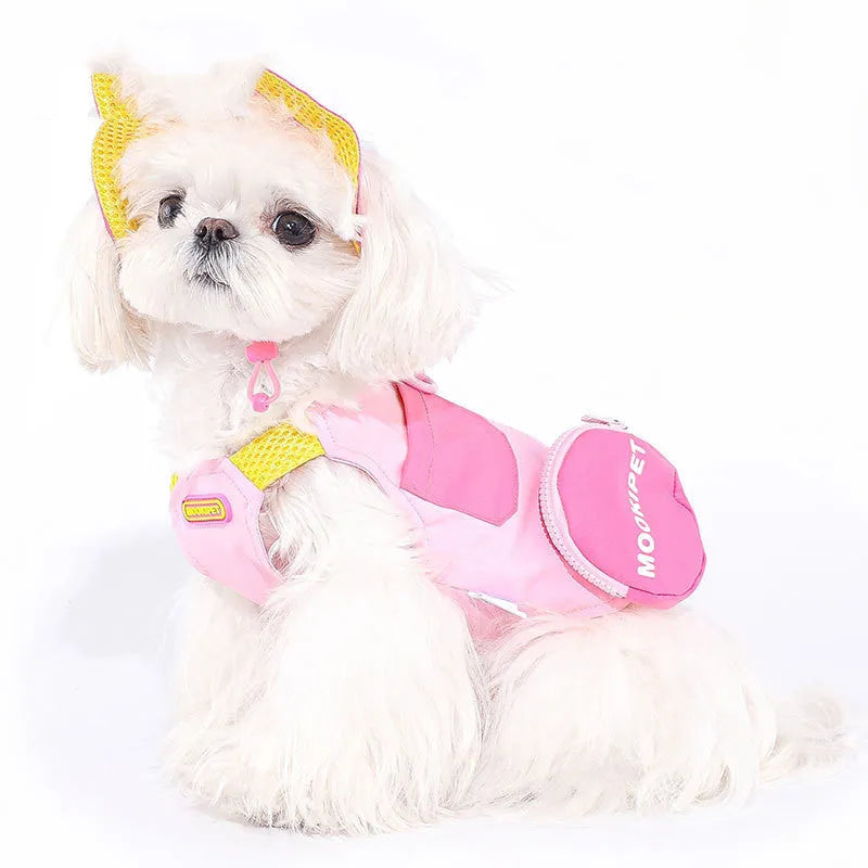 Pink polyester vest harness for small breed dogs on Bichon Frise or Teddy dog