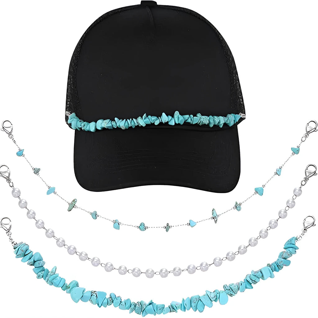 Turquoise pearl Cuban fishbone chain cap chain with alloy and electroplated finish for bags and caps