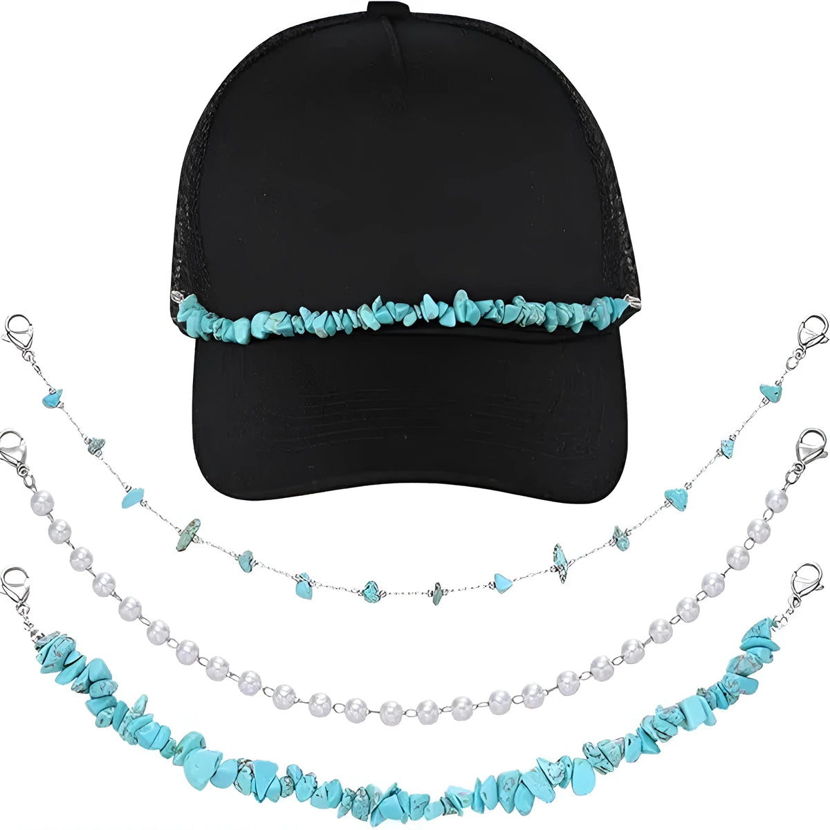 Turquoise pearl Cuban fishbone chain cap chain with alloy and electroplated finish for bags and caps