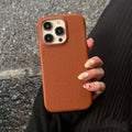 Leather iPhone case in solid caramel colour with fall protection, ins style, compatible with Apple iPhone models