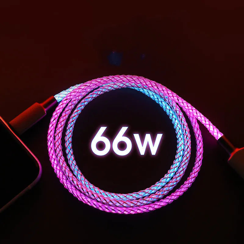 RGB streamer charging data cable, 1m, with Apple or Type-C connector and light-up lead