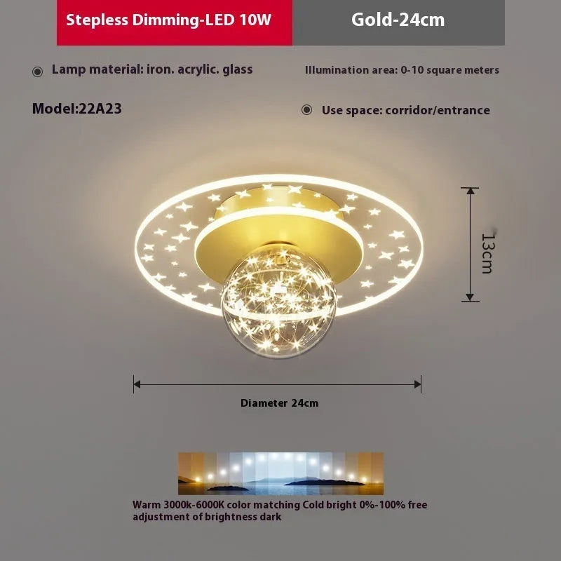 Modern simplicity style ceiling lamp for corridors in gold, black, or white finish with selectable LED colours.
