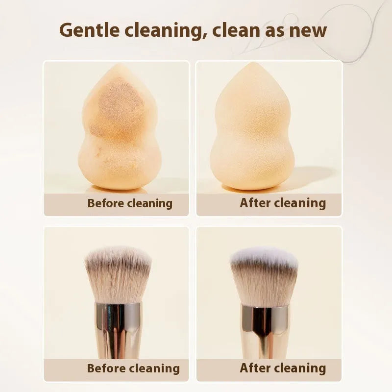 Makeup brush cleaning set with 80ml detergent bottle and 75ml wash-free spray for beauty blenders