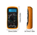 Digital multimeter black and yellow 145 x 70 x 40mm with 1999 count LCD and test leads