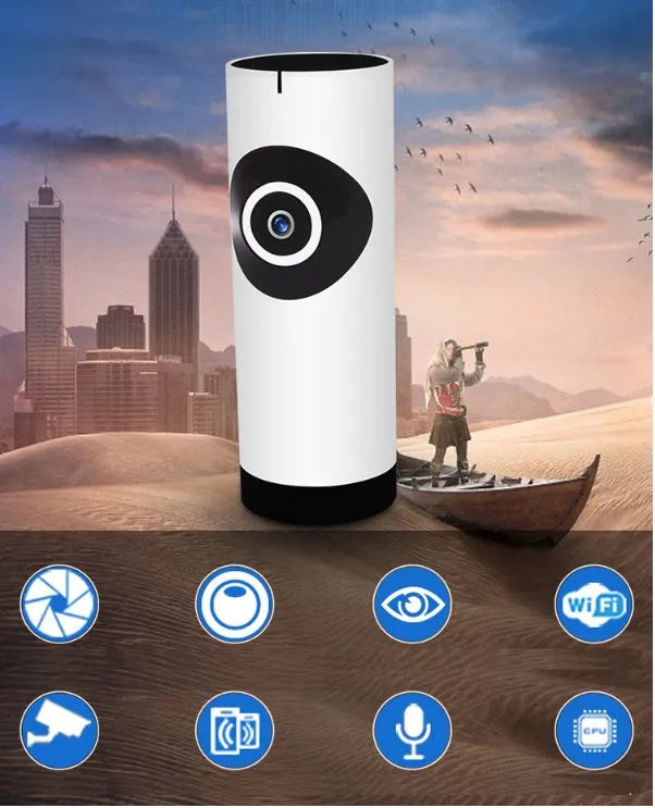 Wireless IP camera with bracket and charger, supporting cloud storage and 128GB memory card, for baby monitoring.