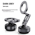 Magnetic car phone holder with vacuum suction cup dashboard mount and 360° rotating adjustment, dark grey.